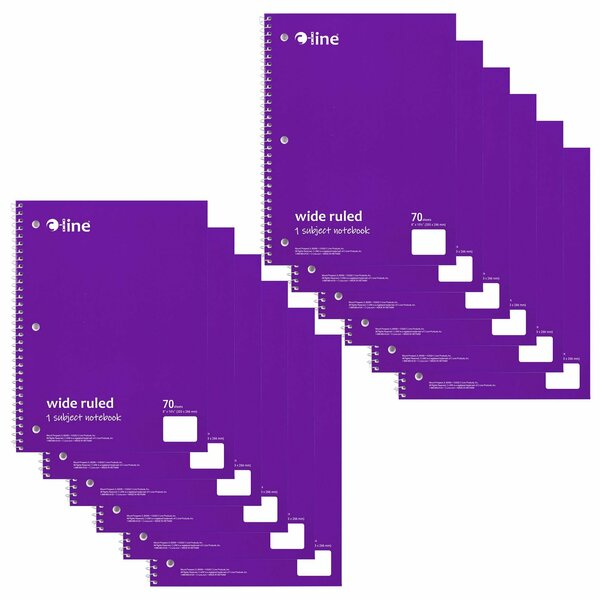 C-Line Products One-Subject Notebook, 70 Page, Wide Ruled, Purple, 12PK 22039